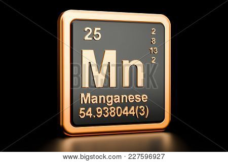 Manganese Mn, Chemical Element. 3d Rendering Isolated On Black Background