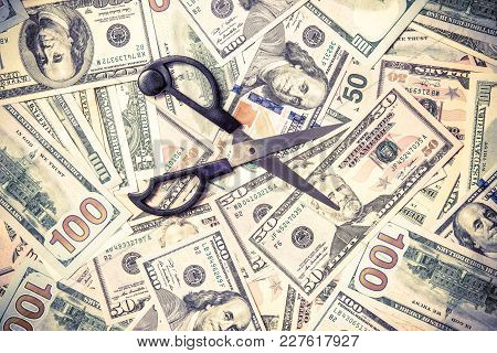 Symbol Of The Sequester Of The Budget On The Background Of The American Currency