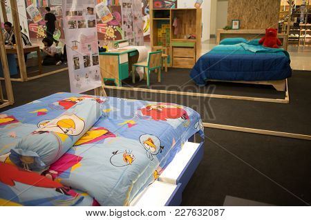 Chiang Mai, Thailand - February 20 2018: Bed Display  In Funiture Design Thesis Even Of Rajamangala 