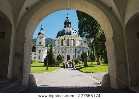 Ettal, Germany - September 02, 2010: Unidentified People Visit Ettal Abbey, A Benedictine Monastery 