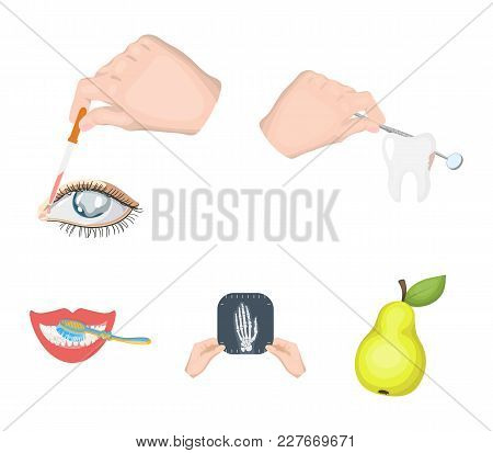 Examination Of The Tooth, Instillation Of The Eye And Other  Icon In Cartoon Style. A Snapshot Of Th