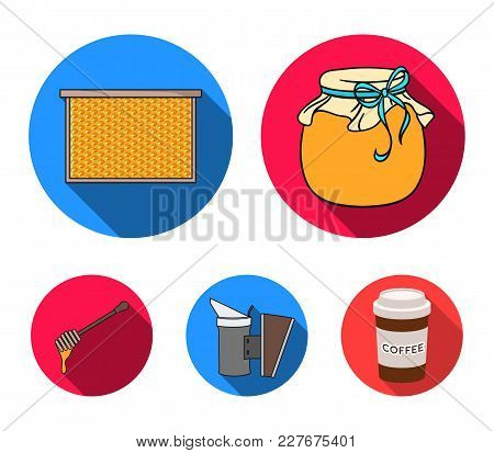 A Frame With Honeycombs, A Ladle Of Honey, A Fumigator From Bees, A Jar Of Honey.apiary Set Collecti