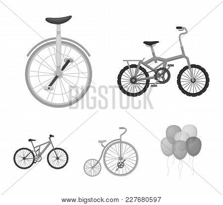 Retro, Unicycle And Other Kinds.different Bicycles Set Collection Icons In Monochrome Style Vector S