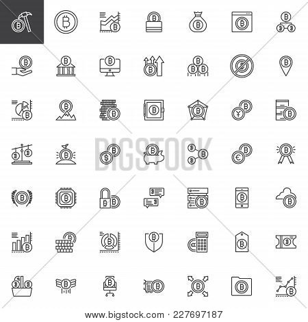 Bitcoin Cryptocurrency Outline Icons Set. Linear Style Symbols Collection, Line Signs Pack. Vector G