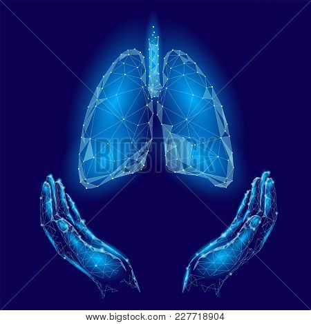 World Tuberculosis Day Poster Human Lungs In Hands Blue Background. Tb Awareness Health Care Medicin