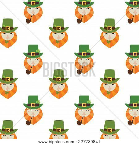 Holiday Seamless Pattern With Leprechaun, Hat And Clover. Happy St. Patrick S Day. Funny Background.