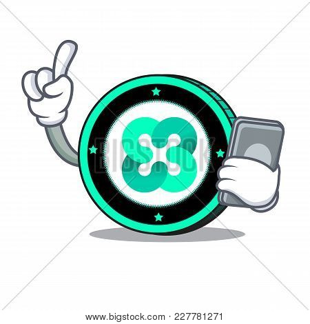 With Phone Ethos Coin Character Cartoon Vector Illustration