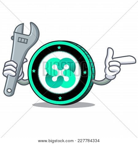 Mechanic Ethos Coin Mascot Cartoon Vector Illustration