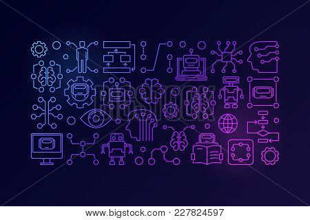 Artificial Intelligence Colorful Vector Illustration Made With Linear Icons Of Robots, Brain And Oth