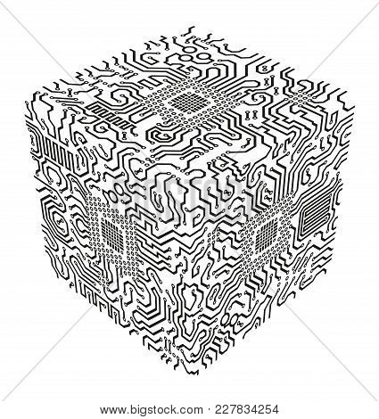 Circuit Cube Isolated On White Background. Technology Vector Element. Eps10 Vector.