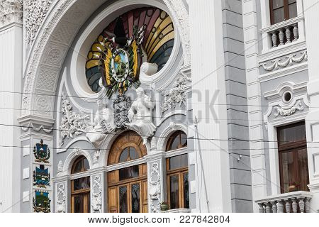 Sucre, Boliwia - February 08, 2018: Chuquisaca Governorship Palace At Plaza 25 De Mayo Square. Sucre
