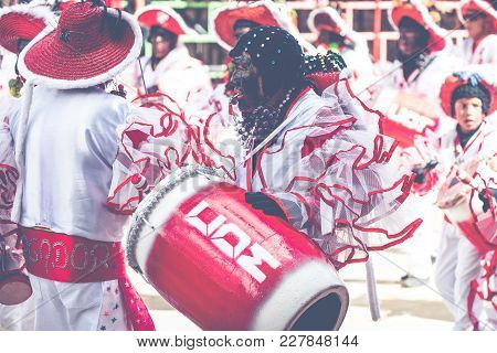 Oruro, Bolivia - February 10, 2018: Dancers At Oruro Carnival In Bolivia, Declared Unesco Cultural W