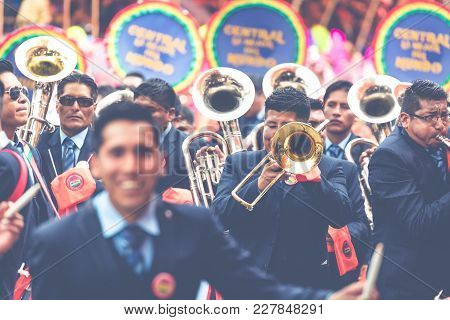 Oruro, Bolivia - February 10, 2018: Dancers At Oruro Carnival In Bolivia, Declared Unesco Cultural W