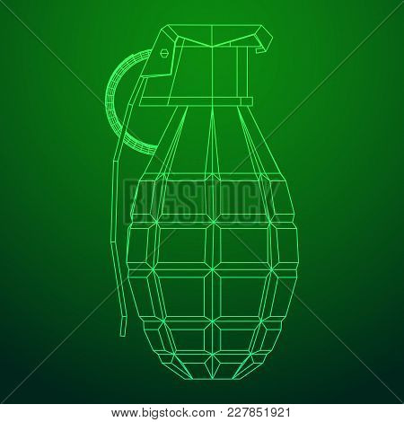 Hand Bomb Frag Grenade Wireframe Low Poly Mesh Vector Illustration