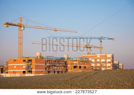 Modern Constraction Site In Working. Fast Urban Development Consept.