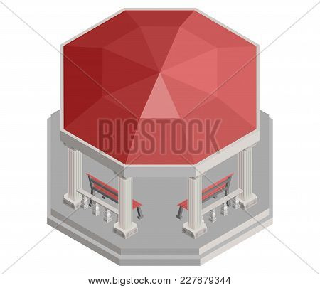 Alcove Small Old Isometric With Benches Vector