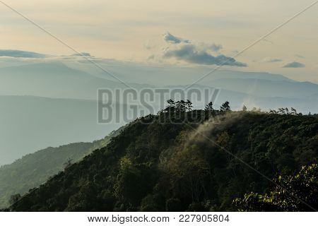 Sunrise View Of Landscape At Tropical Mountain Range Phu Rua National Park Loei Thailand