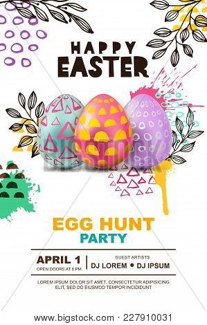 Easter Egg Hunt Party Vector Poster Design Template. Concept For Banner, Flyer, Invitation, Greeting