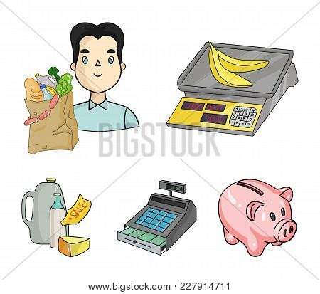 Package, Scales, Banana, Fruit .supermarket Set Collection Icons In Cartoon Style Vector Symbol Stoc