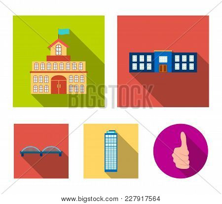 Skyscraper, Police, Bridge, Government House.building Set Collection Icons In Flat Style Vector Symb