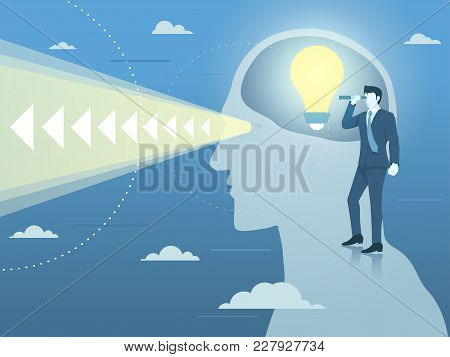 Businessman With New Bright Idea And Clear Vision, Simple Flat Vector.