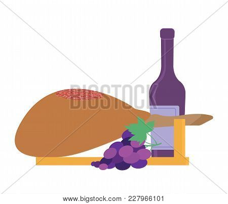 Jamon Serrano. Traditional Spanish Ham In Flat Style