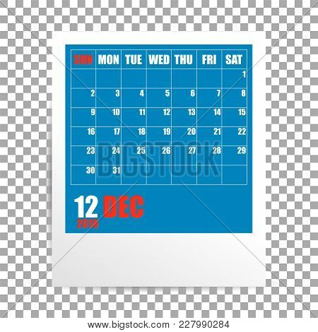 January 2018 Calendar Photo Frame On Transparent Background. Winter Mounth. Vector