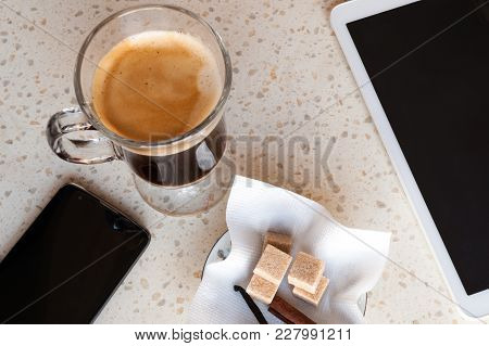 Cup Of Coffee With Vanilla And Canella