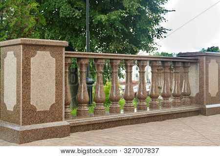 Fragment Of A Balustrade With Columns And Henchmen.