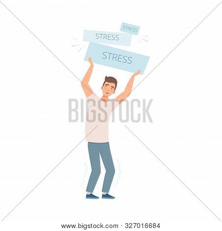 Man Who Holds Stress Sign Character Vector Illustration