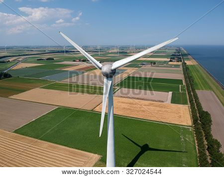Drone Photo Of A Large Windmill With A Total Height Of 198 Meters With A Shaft Height Of 135 Meters.