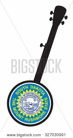 A Typical Five String Banjo In Silhouette On A White Background Woth The Icon From The State Seal Of