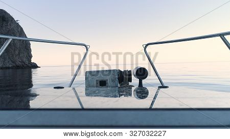 Landscape With Sea, Mountains And Wave From Boat In The Nice Summer Day. View From The Shipboard Of 