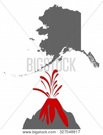 Detailed And Accurate Illustration Of Map Of Alaska With Volcano