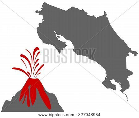 Detailed And Accurate Illustration Of Map Of Costa Rica With Volcano