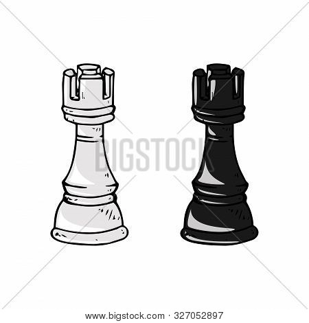 Chess Piece Icon. Vector Illustration Of Rook. Chess Piece Rook. Hand Drawn Vector Illustration.