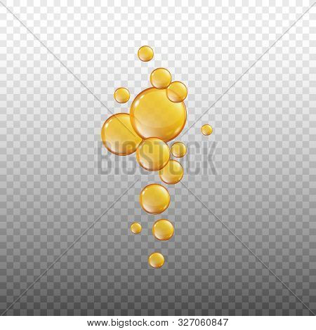 Golden Oil Drop Air Bubble Stream Floating Up Isolated On Transparent Background