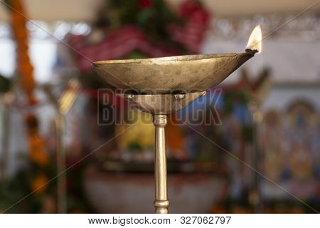 People Of Hindu Religion Lit Oil Lamps During Worship, Diwali Or Puja That's Known As Diya Or Pradip