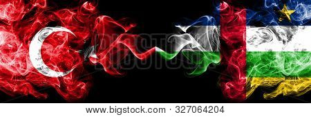 Turkey Vs Central African Republic Smoke Flags Placed Side By Side. Thick Colored Silky Smoke Flags 