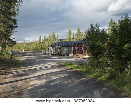 Murjek, Norrbotten, Sweden, Agust 22, 2019: Old Red Bulding Of Train Station At Murjek In, Swedish L