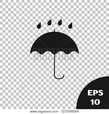 Black Umbrella And Rain Drops Icon Isolated On Transparent Background. Waterproof Icon. Protection, 