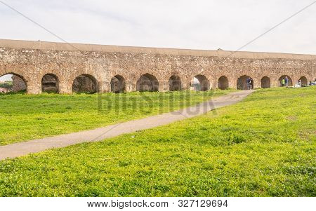 Ruins Of The Iconic Parco Degli Acquedotti, Rome, Italy. The Public Park Is Named After The 7 Ancien