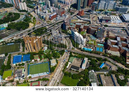Hung Hom, Hong Kong 10 September 2019: Top view of Hong Kong city