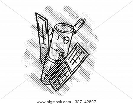 Retro Cartoon Style Drawing Of A Vintage Space Telescope On Isolated White Background Done With Half