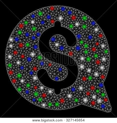 Bright Mesh Financial Message With Glare Effect. White Wire Frame Triangular Mesh In Vector Format O