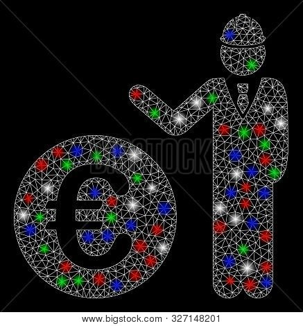 Bright Mesh Euro Developer With Lightspot Effect. White Wire Carcass Polygonal Mesh In Vector Format