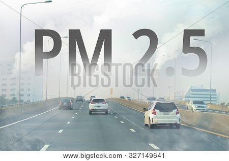 Smog City From Pm 2.5 Dust. Cityscape With Bad Air Pollution, Pm 2.5 Concept Photo, Bangkok, Thailan