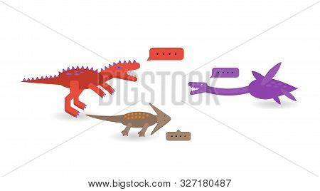 Simple Set Flat Style Icons Of Different Dinosaurs. Template Card For Print On T-shirt And Other Des