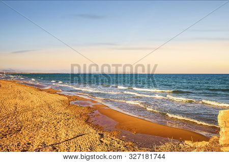 View Of Coastline Of Guaramar Del Segura Beach In Alicante, Spain