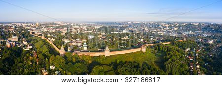 Towers Of Smolensk Fortress Wall. The Southern Wall Of The Smolensk Kremlin And A Panorama Of The Ci
